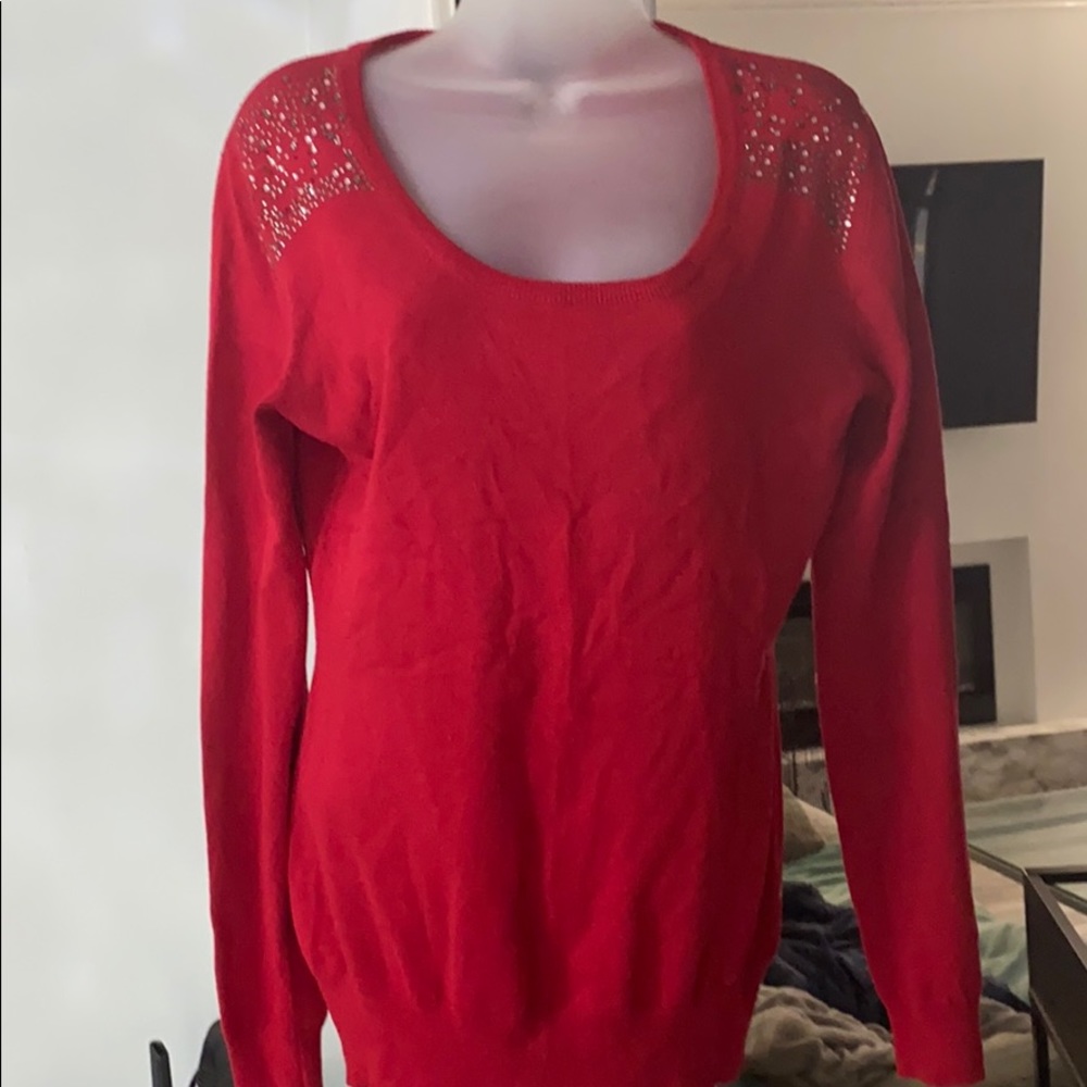 Red shirt with gem embellishments